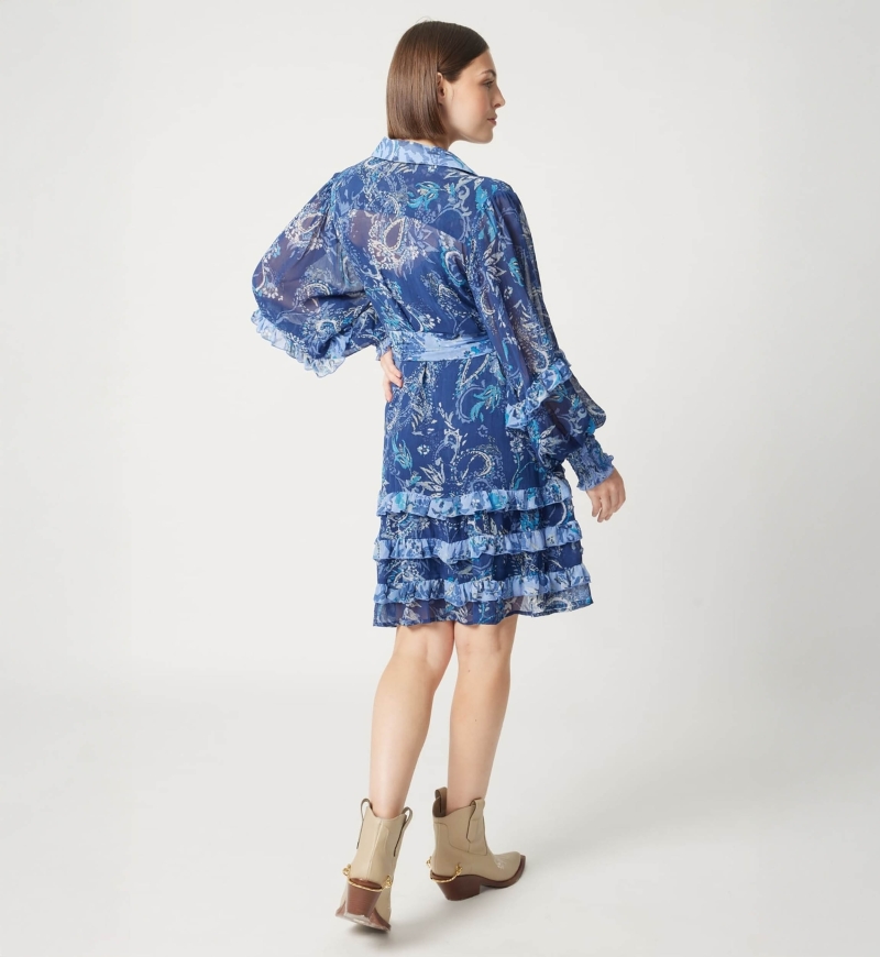 Philippine blue short dress - white and blue patterns - Miss June Paris - 4