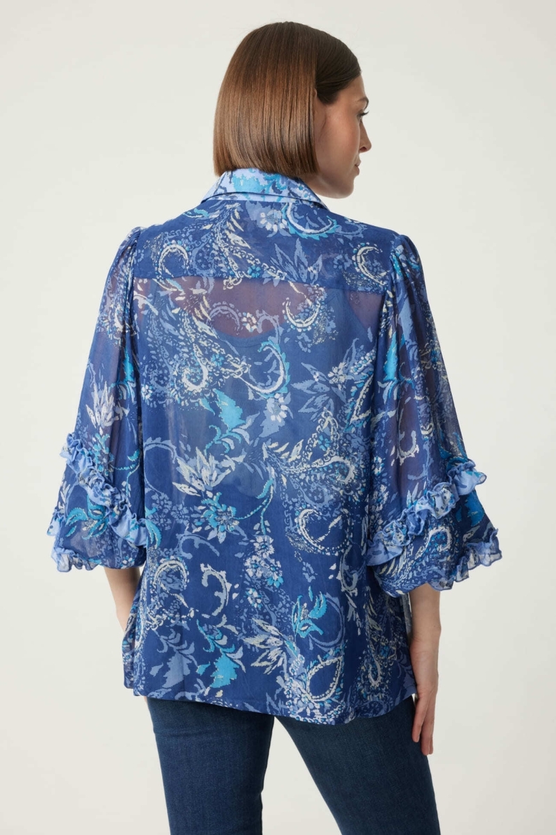 Ninon women's blue shirt - blue and white patterns - Miss June Paris - 5