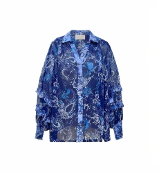 Ninon women's blue shirt - blue and white patterns - Miss June Paris - 6