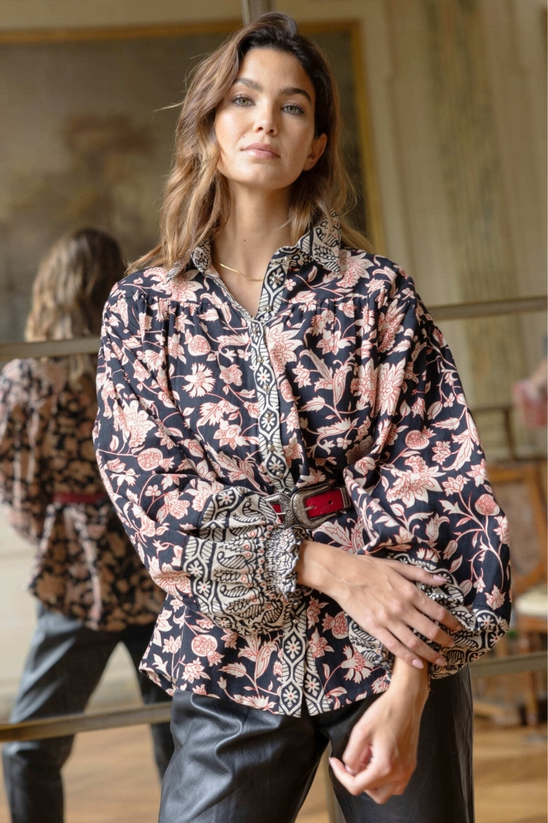 Camisa feminina algodão Éva - estampa floral - Miss June Paris - 1