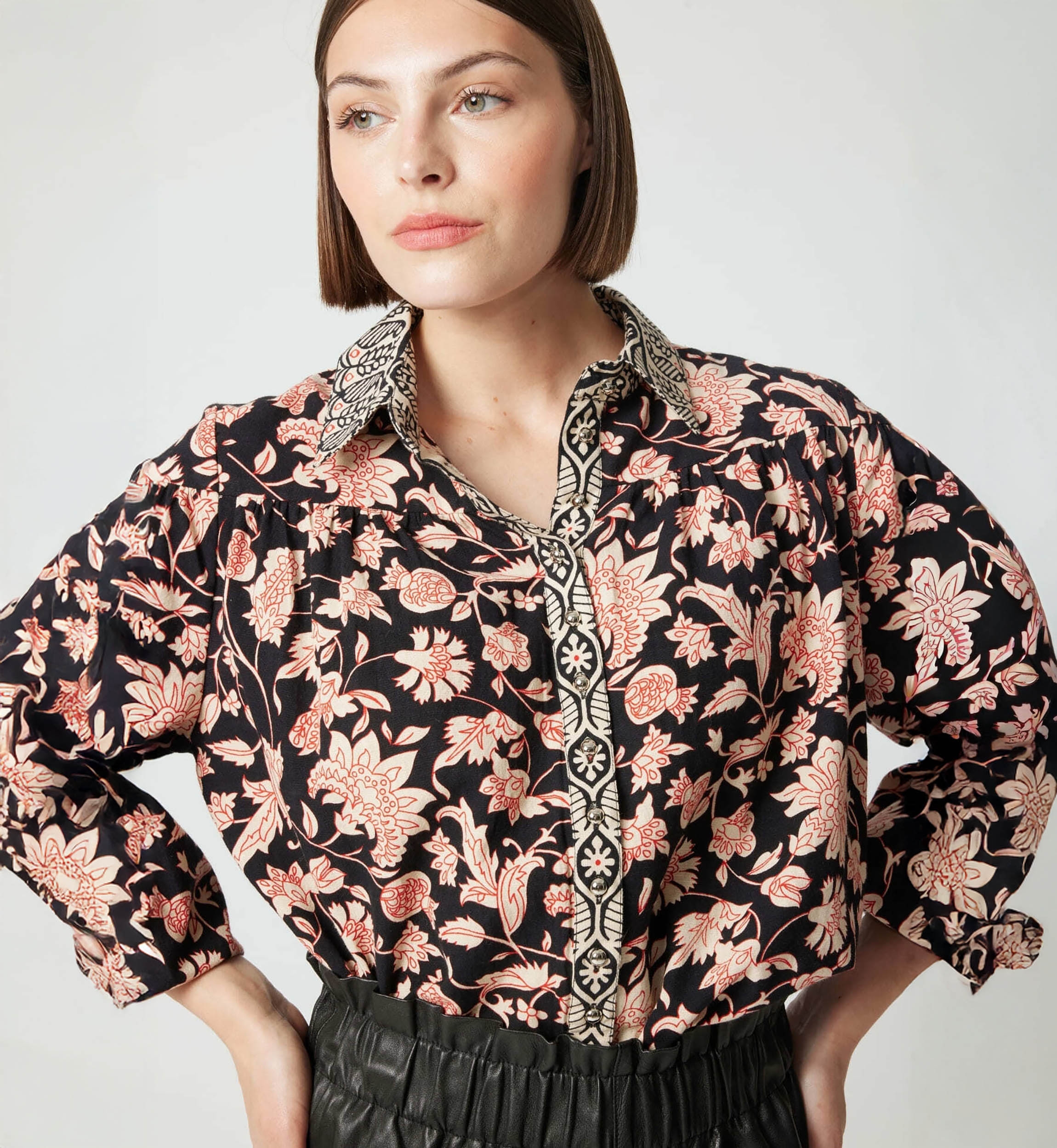 Camisa feminina algodão Éva - estampa floral - Miss June Paris - 5