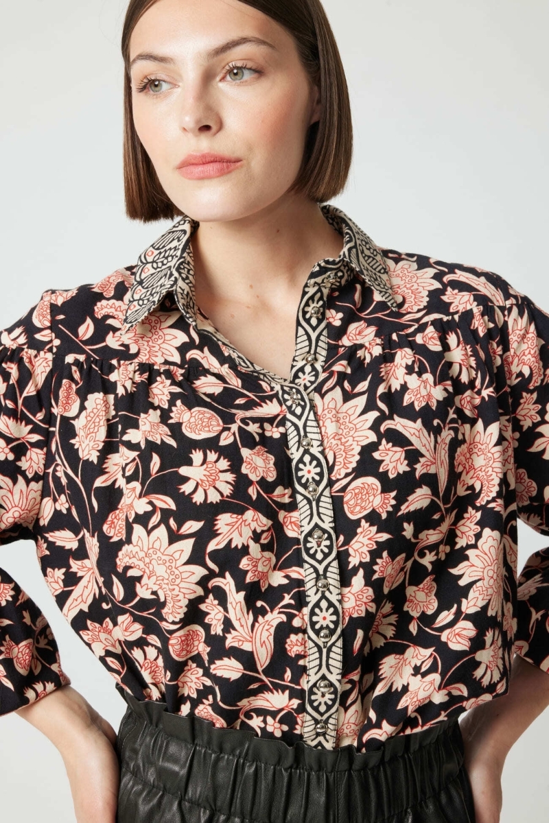 Camisa algodón Éva mujer - estampado floral - Miss June Paris - 5