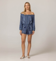 Alba off-shoulder romper - adorned with embroidery - 100% viscose - Miss June Paris - 3