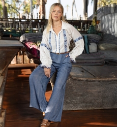 Sola pants - fluid denim-effect fabric - elastic waistband - Miss June Paris - 2