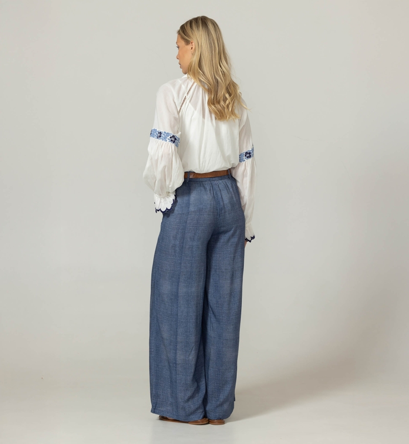 Sola pants - fluid denim-effect fabric - elastic waistband - Miss June Paris - 4