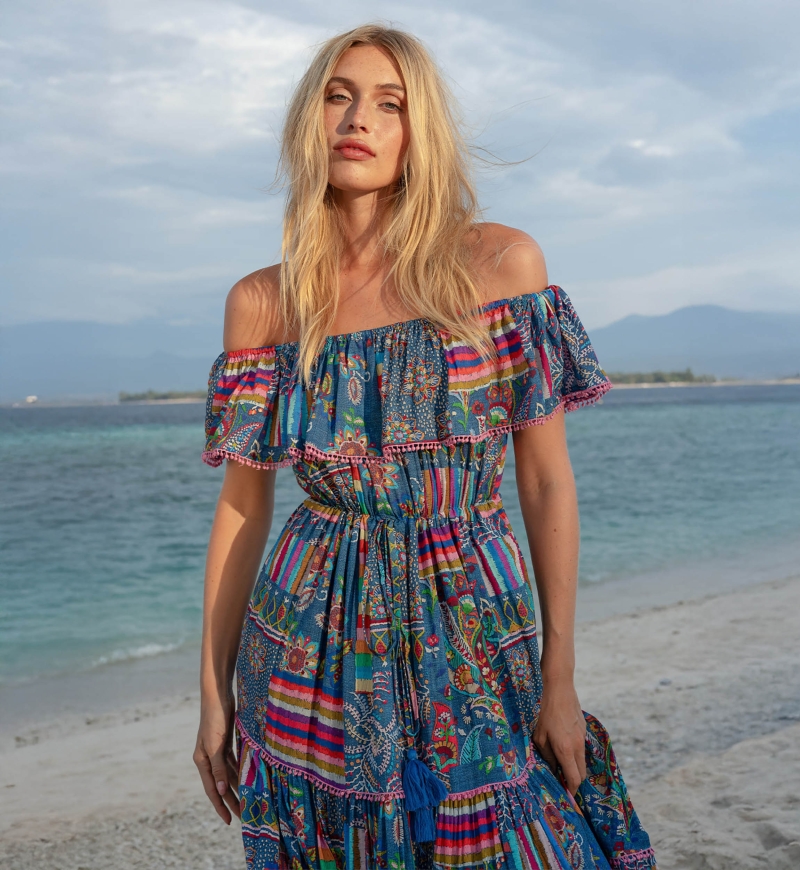 Vestido largo Ariana con hombros descubiertos - 100% modal - Miss June Paris - 2