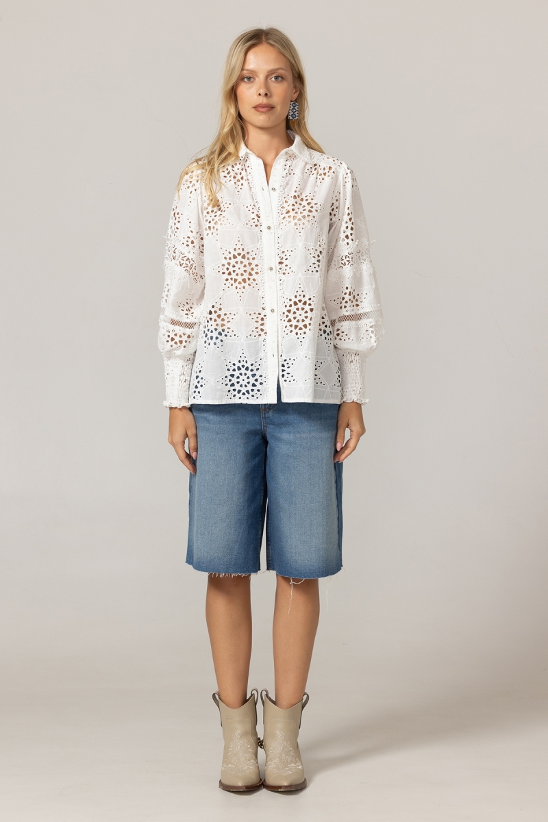Camisa Farah - Bordado inglês estrelado - 100% algodão - Miss June Paris - 3