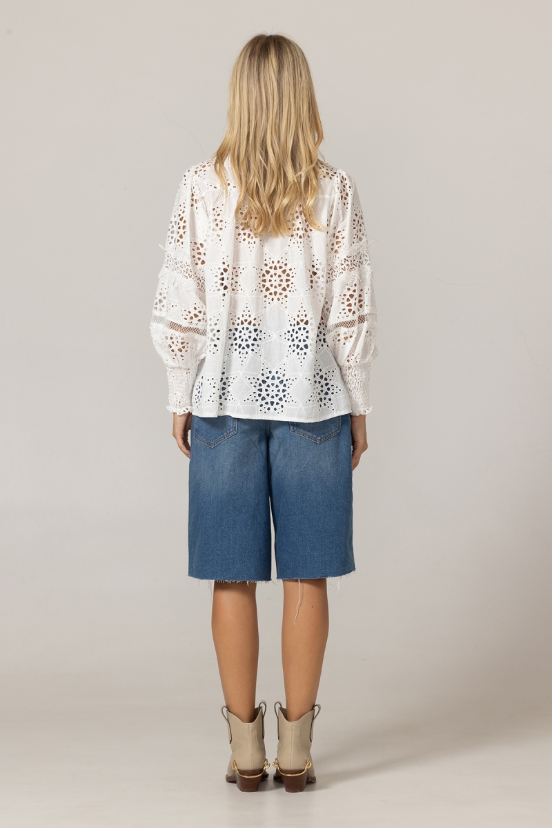 Camisa Farah - Bordado inglês estrelado - 100% algodão - Miss June Paris - 4