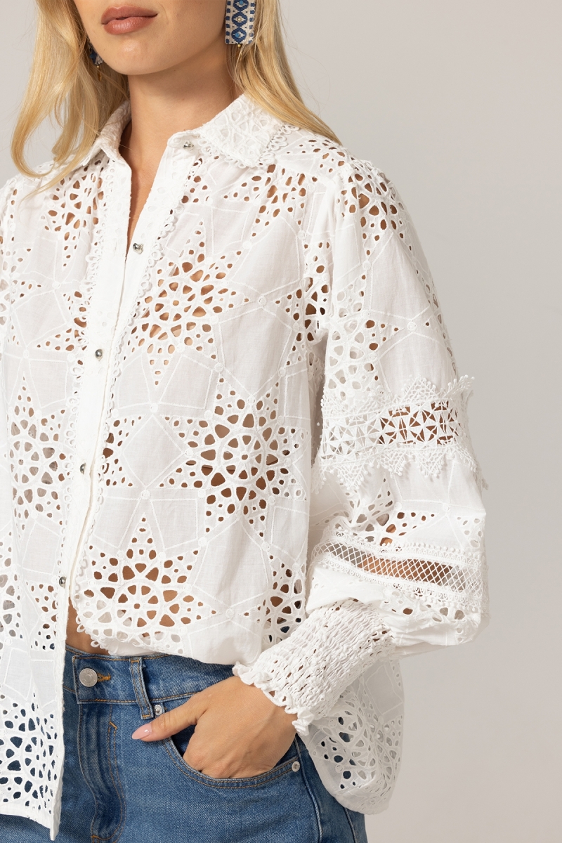 Camisa Farah - Bordado inglês estrelado - 100% algodão - Miss June Paris - 5