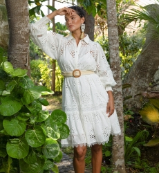 Vestido Corto Gia - Bordado Estrellado - 100% Algodón - Miss June París - 2