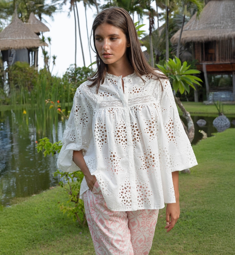 Hazal Shirt - English embroidery - 100% cotton - Miss June Paris - 1