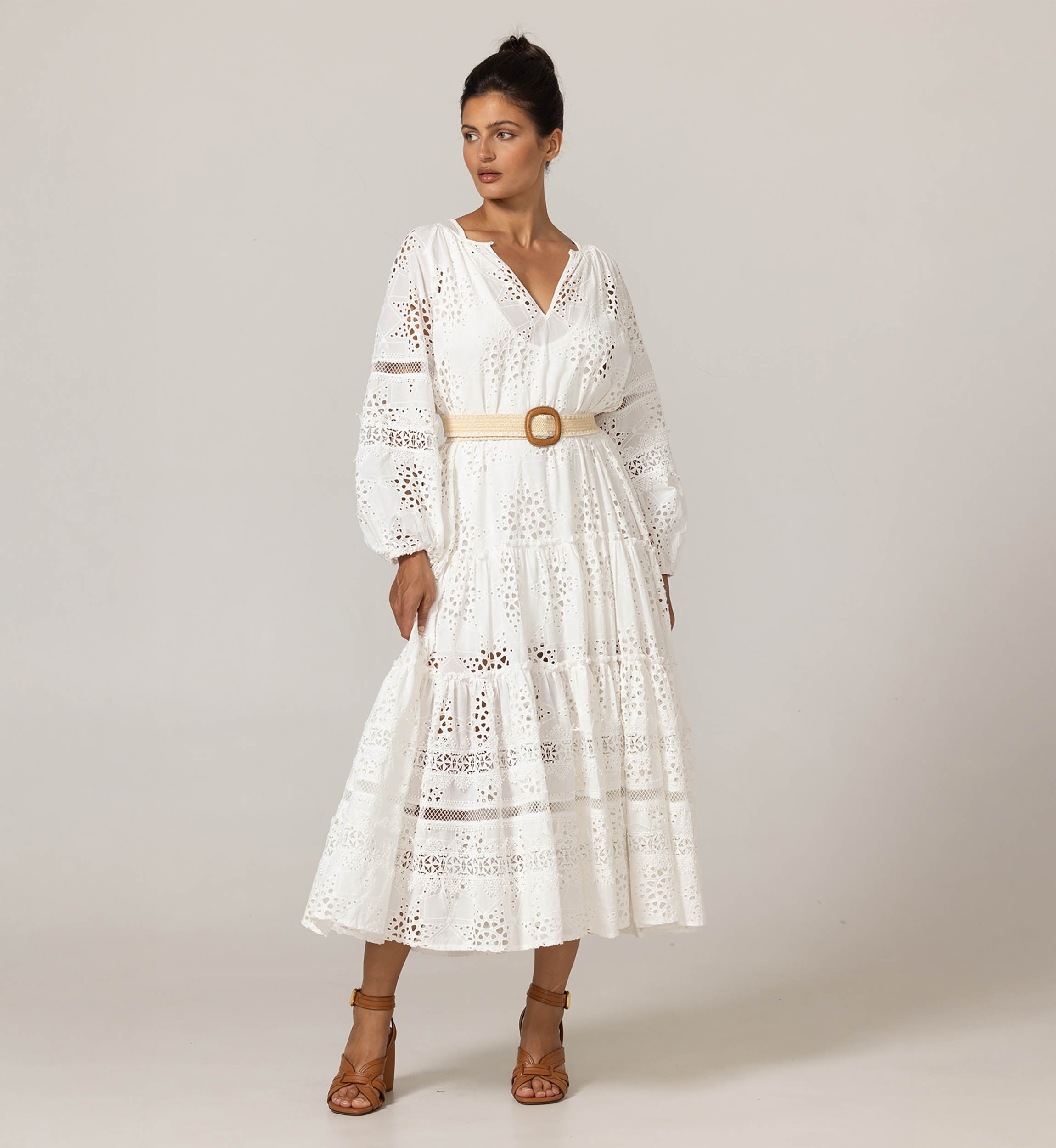 Vestido longo Hoda - Bordado inglês - 100% algodão - Miss June Paris - 3