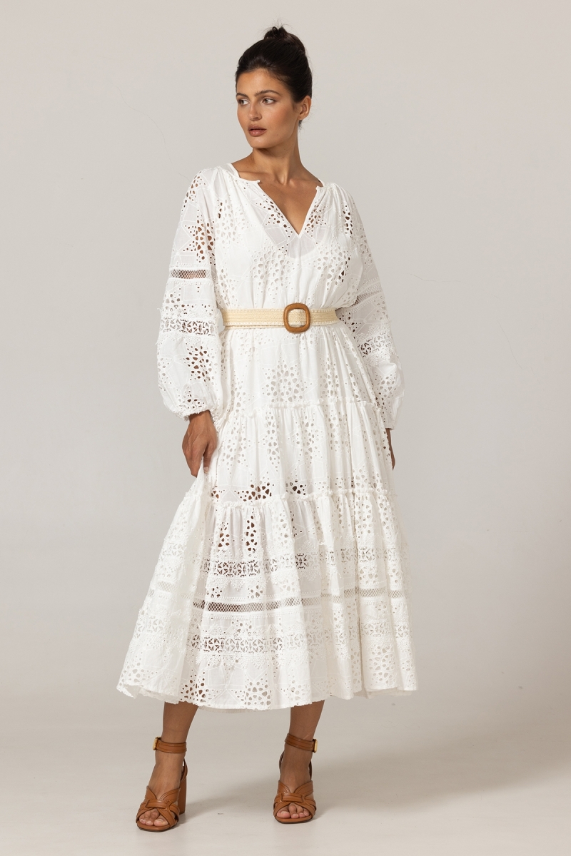 Vestido longo Hoda - Bordado inglês - 100% algodão - Miss June Paris - 3