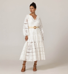 Vestido largo Hoda - Bordado inglés - 100% algodón - Miss June París - 3