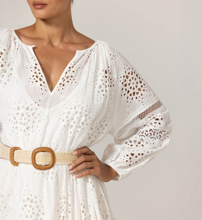 Hoda Long Dress - English Embroidery - 100% Cotton - Miss June Paris - 5