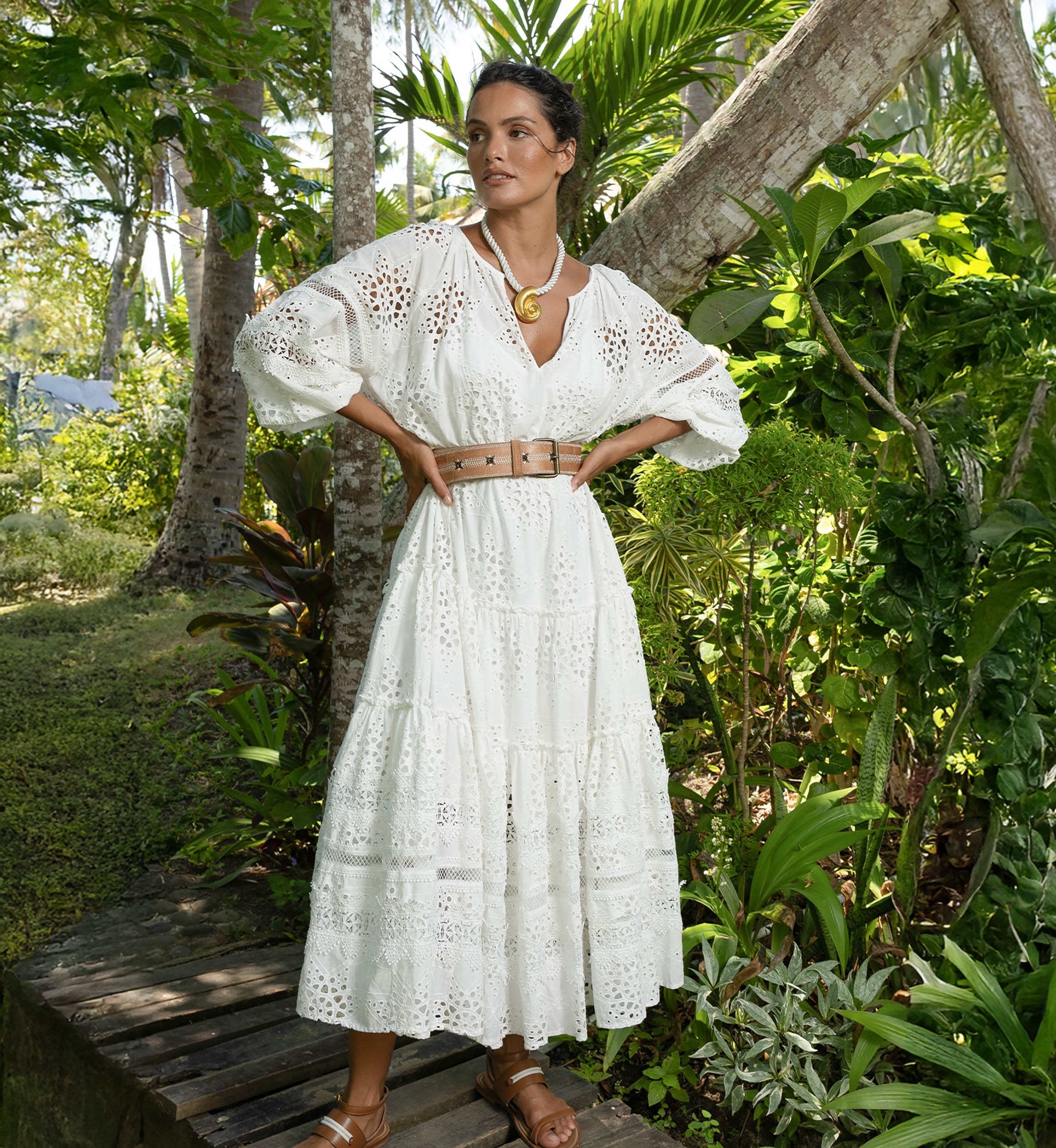 Vestido largo Hoda - Bordado inglés - 100% algodón - Miss June París - 1