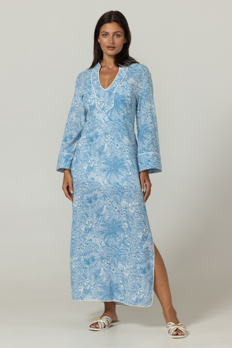 Vestido longo Lulu azul - Estampa de selva - 100% algodão - Miss June Paris - 3