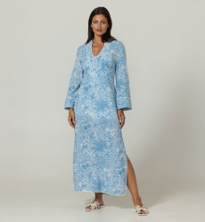 Vestido longo Lulu azul - Estampa de selva - 100% algodão - Miss June Paris - 3