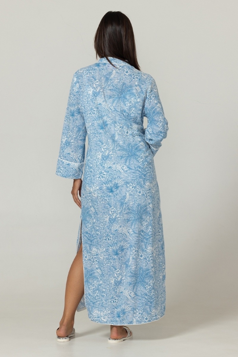 Vestido largo Lulu azul - Estampado jungla - 100% algodón - Miss June Paris - 4