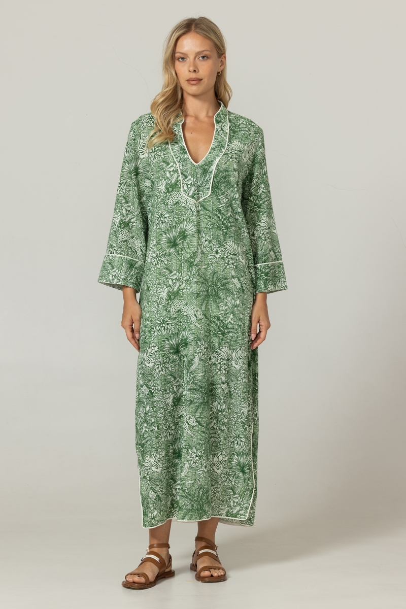 Vestido largo Lulu verde - Estampado jungla - 100% algodón - Miss June Paris - 3