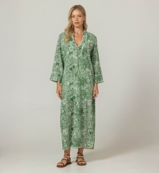 Vestido longo Lulu verde - Estampa de selva - 100% algodão - Miss June Paris - 3