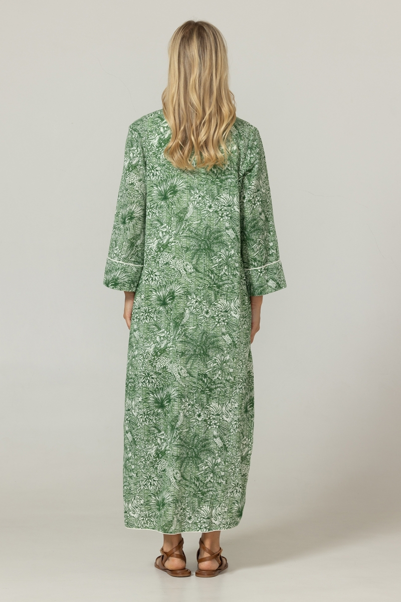 Vestido longo Lulu verde - Estampa de selva - 100% algodão - Miss June Paris - 4
