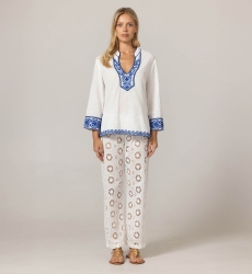 Blusa Meira - Bordados Azuis - 100% Algodão - Miss June Paris - 3