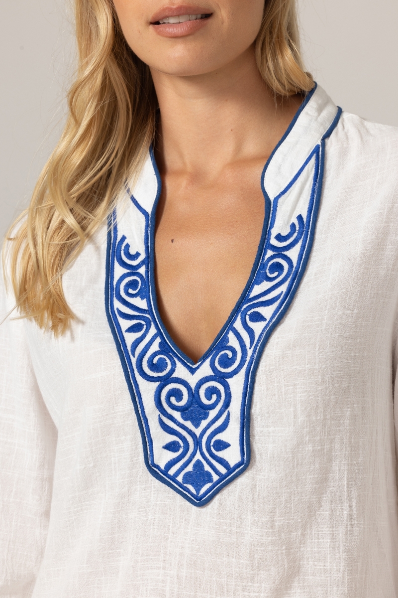 Blusa Meira - Bordados Azuis - 100% Algodão - Miss June Paris - 5