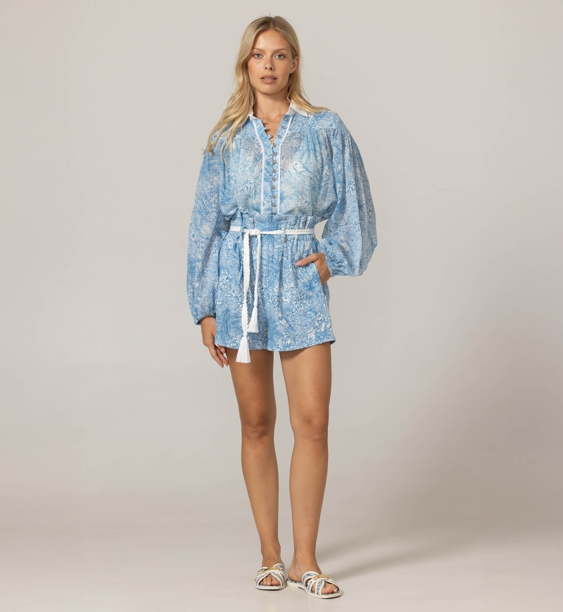 Blue Mona Shirt - Jungle Print - 100% Cotton Voile - Miss June Paris - 3