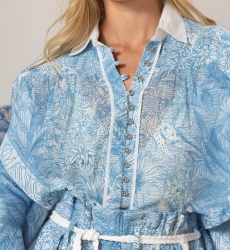 Camisa Mona azul - Estampa de selva - 100% voile de algodão - Miss June Paris - 5