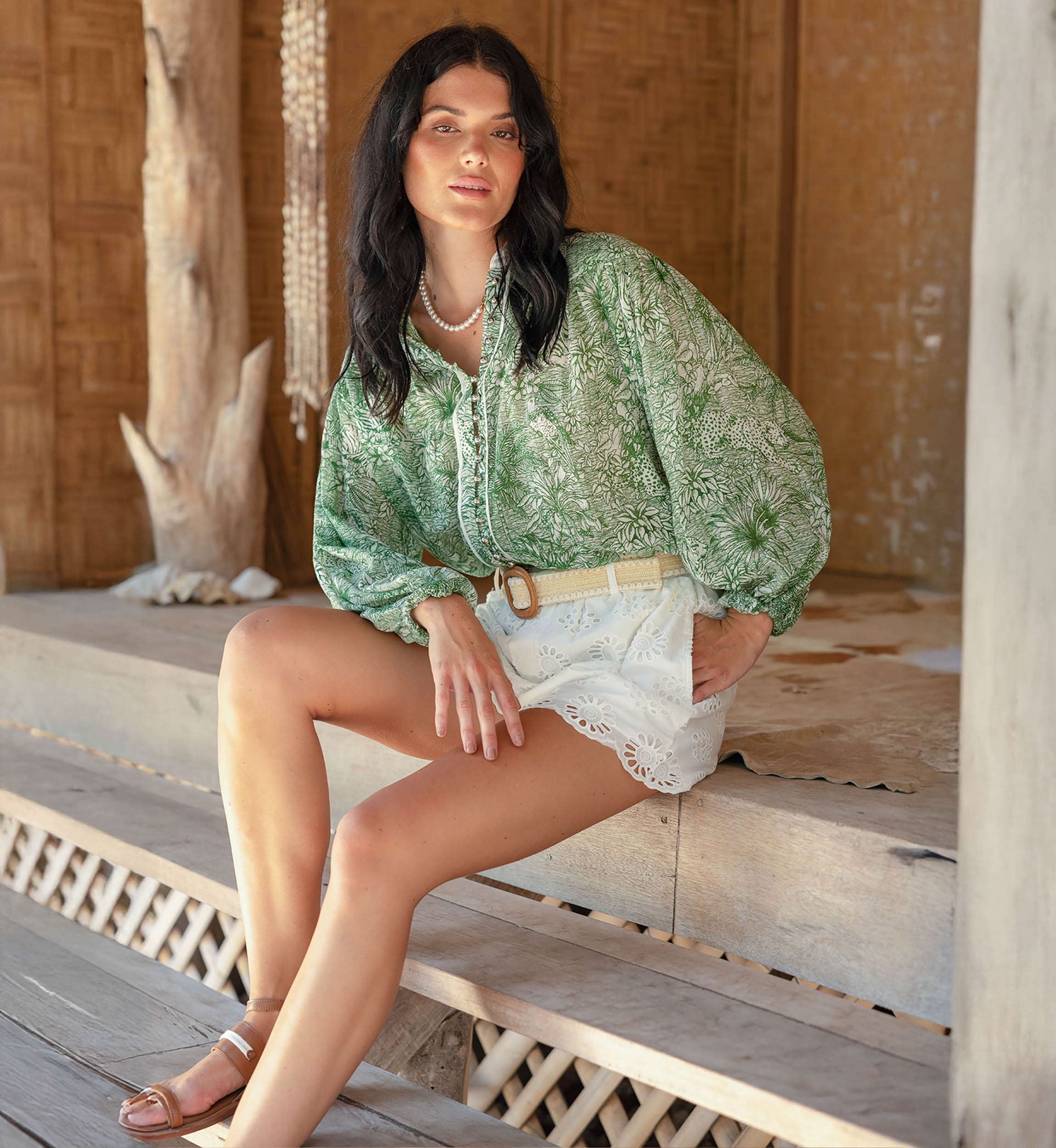 Green Mona Shirt - Jungle Print - 100% Cotton Voile - Miss June Paris - 2