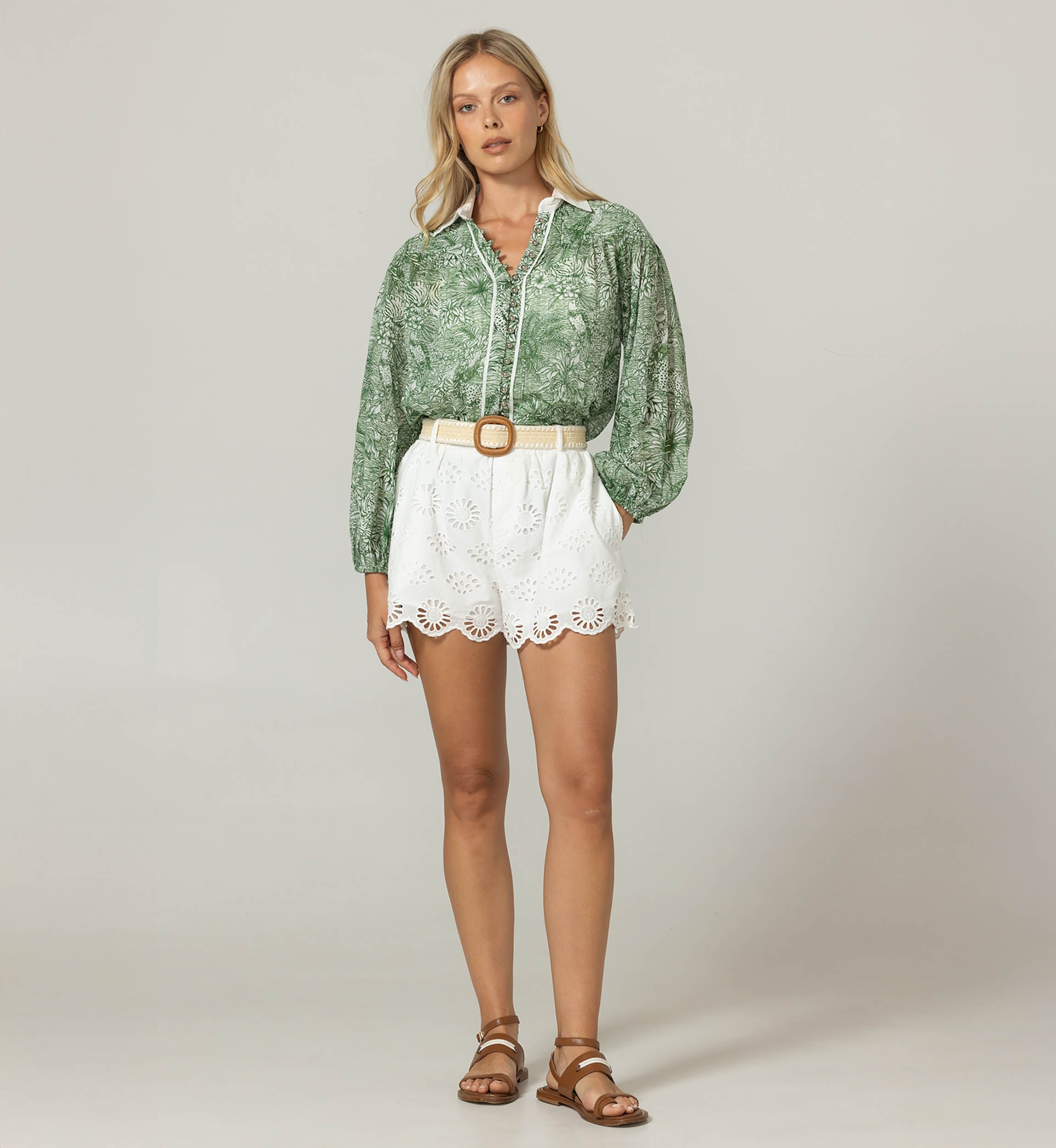 Camisa Mona verde - Estampa de selva - 100% voile de algodão - Miss June Paris - 3