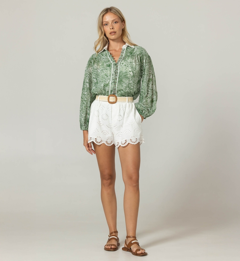 Camisa Mona verde - Estampa de selva - 100% voile de algodão - Miss June Paris - 3