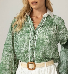 Camisa Mona verde - Estampa de selva - 100% voile de algodão - Miss June Paris - 5