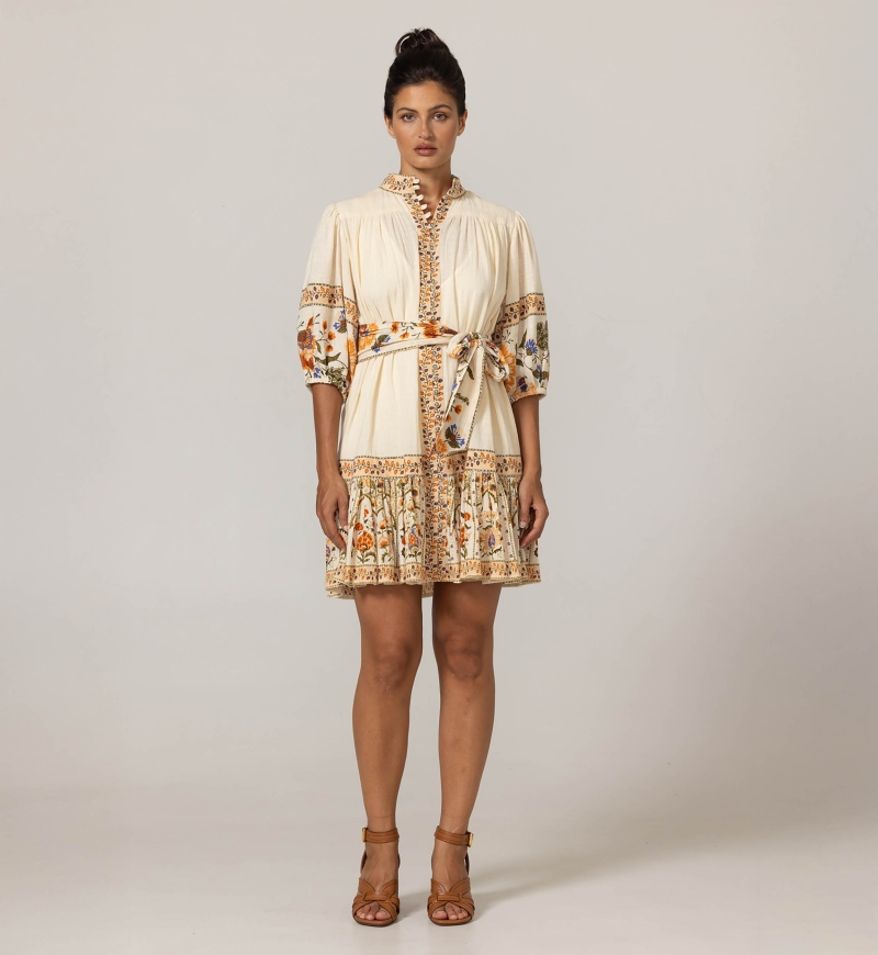 Vestido curto Risha - Estampas florais - Cinto combinando - 100% algodão - Miss June Paris - 3