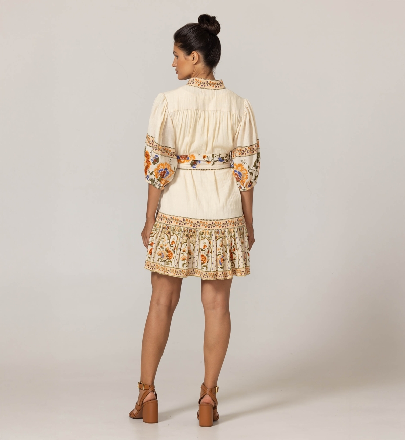 Vestido curto Risha - Estampas florais - Cinto combinando - 100% algodão - Miss June Paris - 4