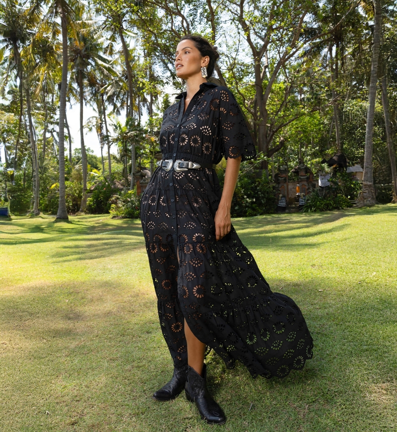 Gardenia Long Dress - English Embroidery - 100% Cotton - Miss June Paris - 7