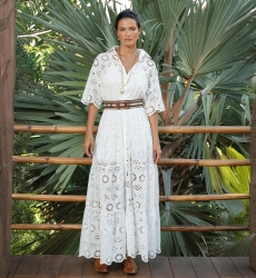 Vestido Longo Gardenia - Bordado Inglês - 100% Algodão - Miss June Paris - 1