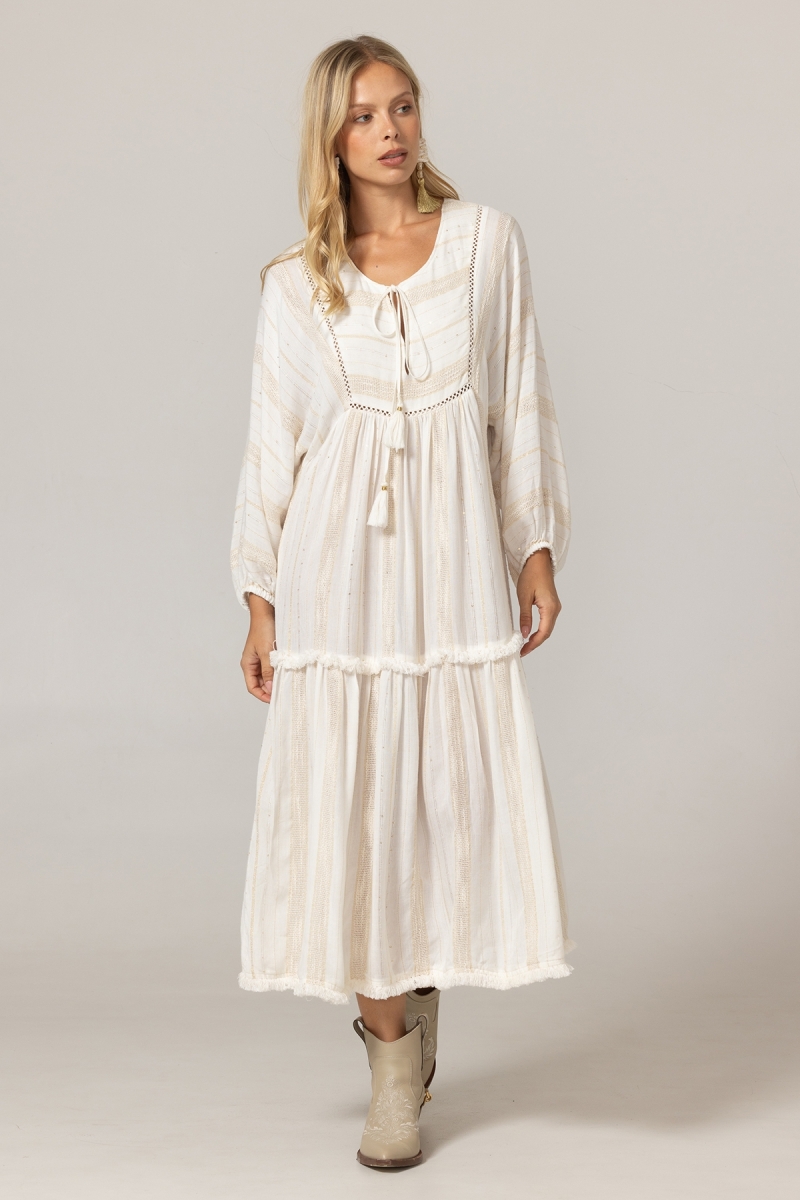 Vestido Longo Bree - Viscose e Poliéster Metálico - Miss June Paris - 3