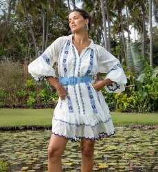 Bellerose Short Dress - 100% Cotton Voile with Lace - Miss June Paris - 2