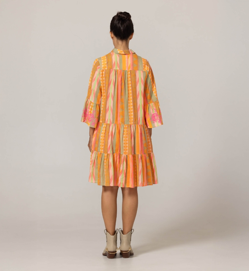 Vestido corto Akira - adornado con bordados - 100% gasa de algodón - rayas de colores vibrantes - Miss June Paris - 4