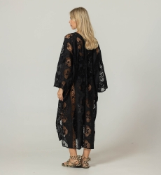 Long Eden Caftan Black - English Embroidery - 100% Cotton - Miss June Paris - 4