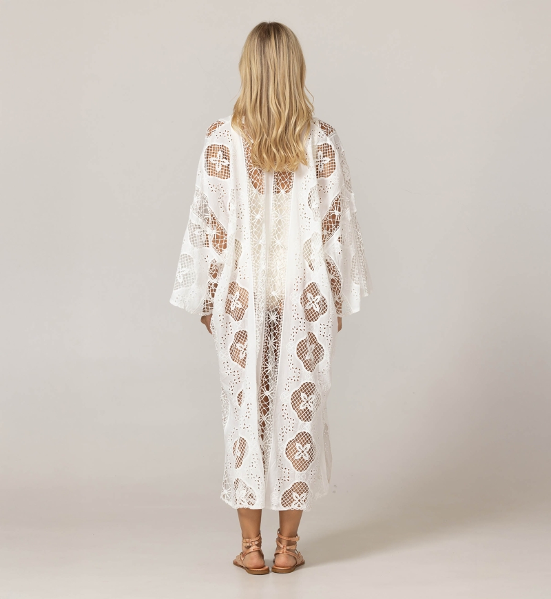 Caftan longo Eden branco - Bordado inglês - 100% algodão - Miss June Paris - 4