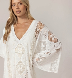 Caftan longo Eden branco - Bordado inglês - 100% algodão - Miss June Paris - 5