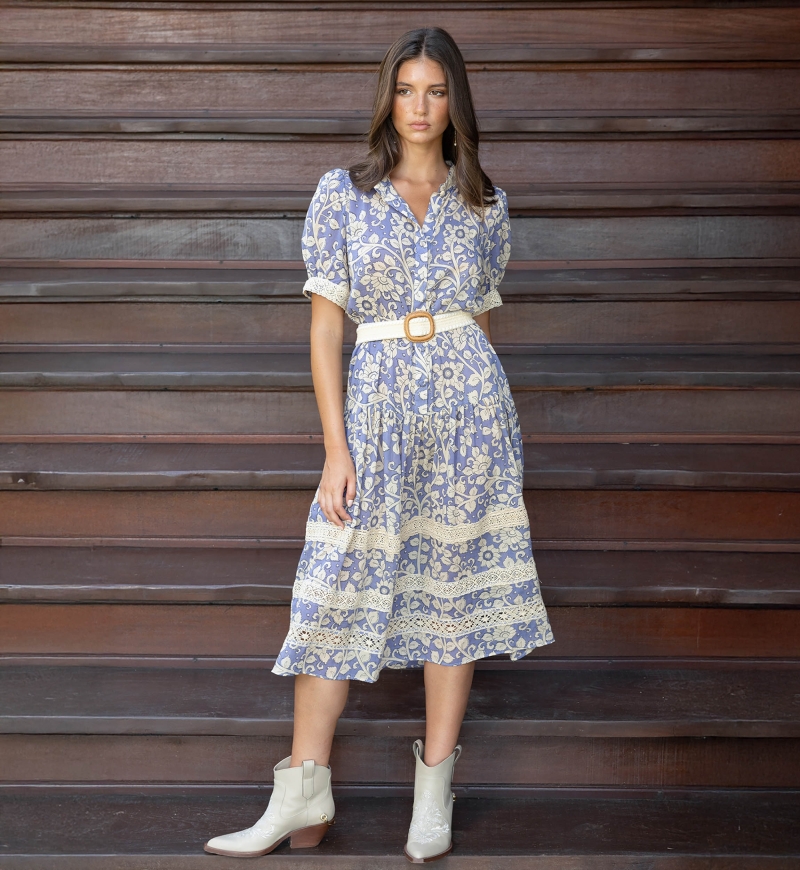 Vestido longo Lana - Padrões florais - 100% voile de algodão - Miss June Paris - 1