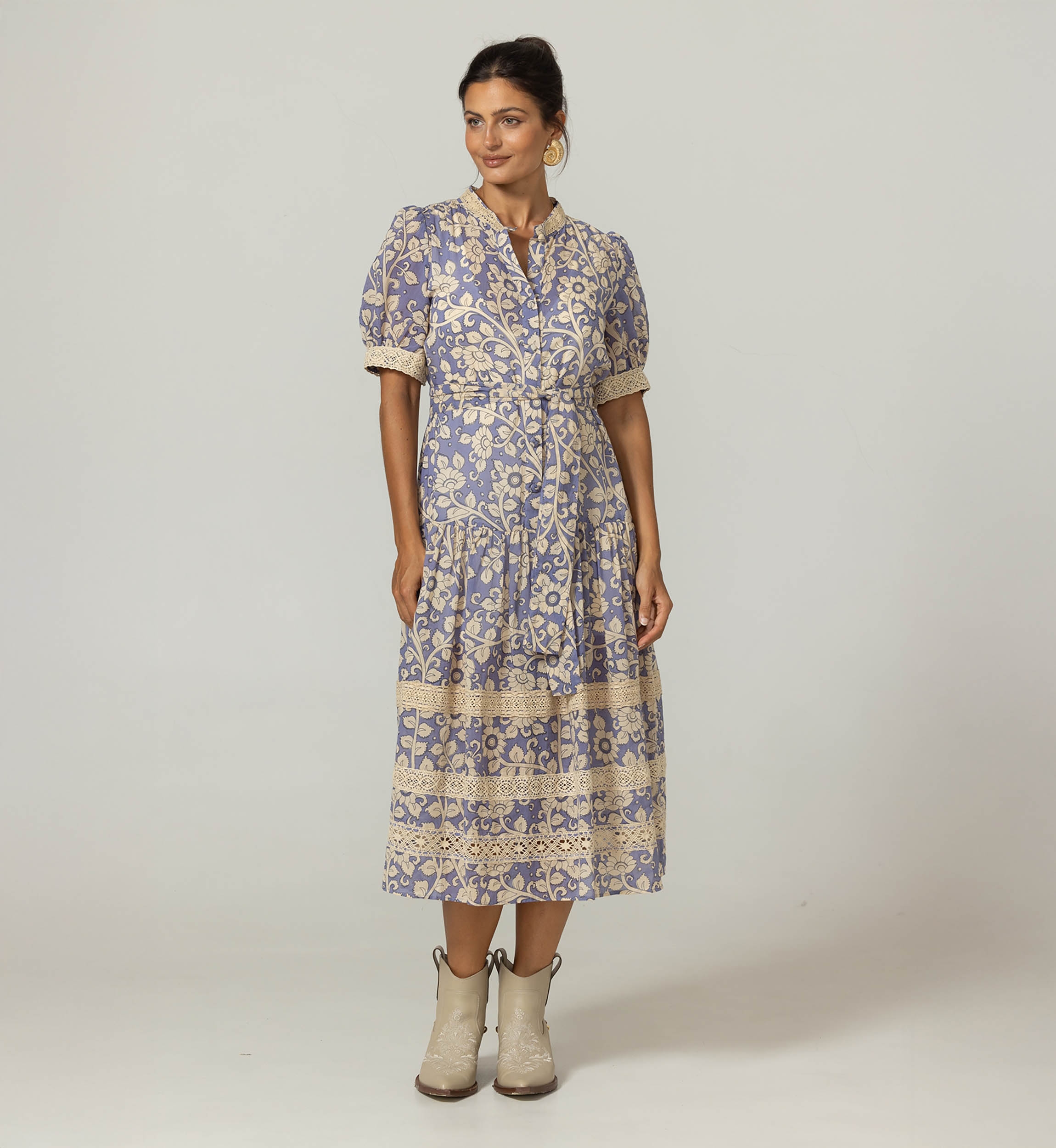 Vestido longo Lana - Padrões florais - 100% voile de algodão - Miss June Paris - 3