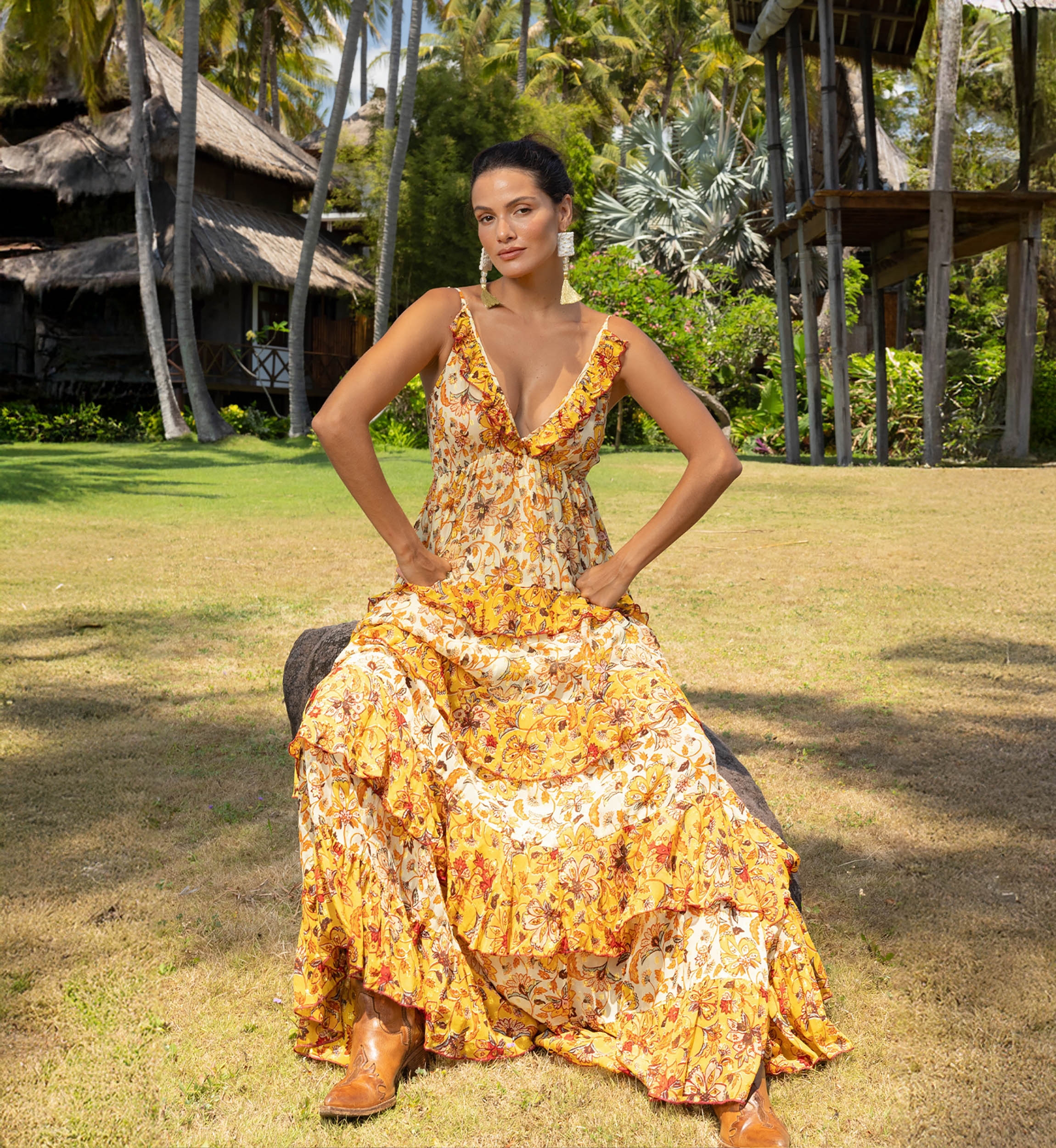 Pippa Long Dress - Floral Patterns - Adjustable Straps - Miss June Paris - 2