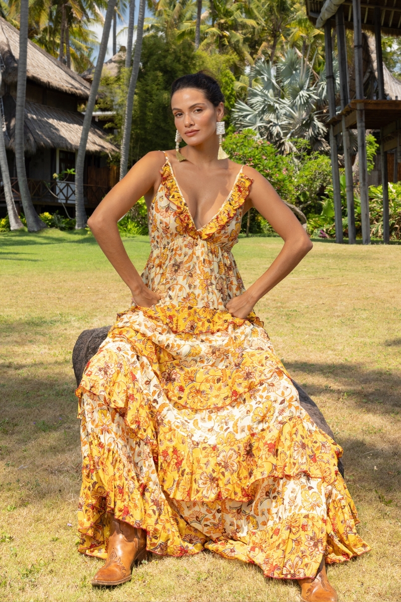 Vestido Longo Pippa - Padrões Florais - Alças Ajustáveis - Miss June Paris - 2