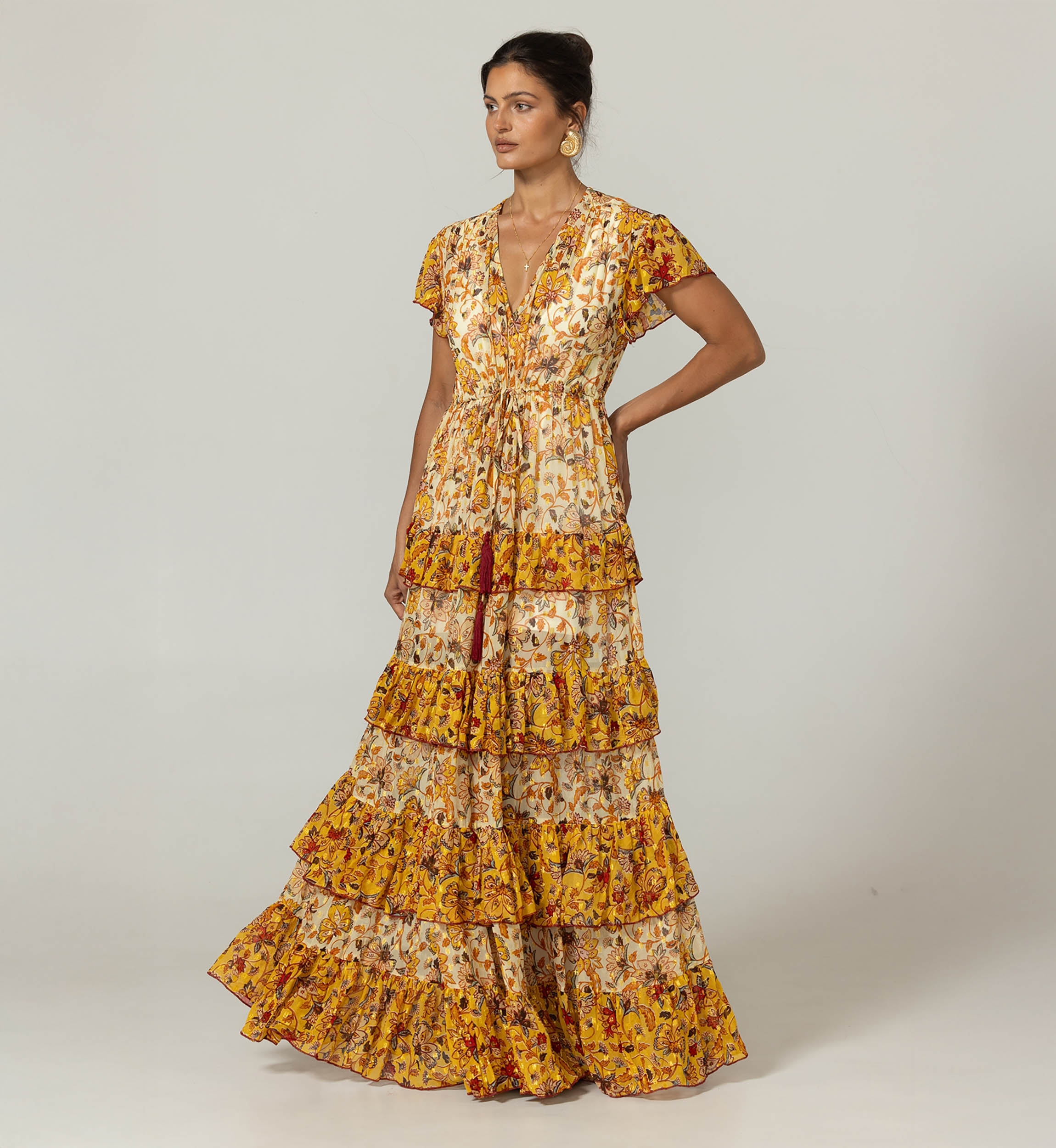 Long dress Raya - Tied link - Airy ruffles - Floral patterns - Miss June Paris - 3