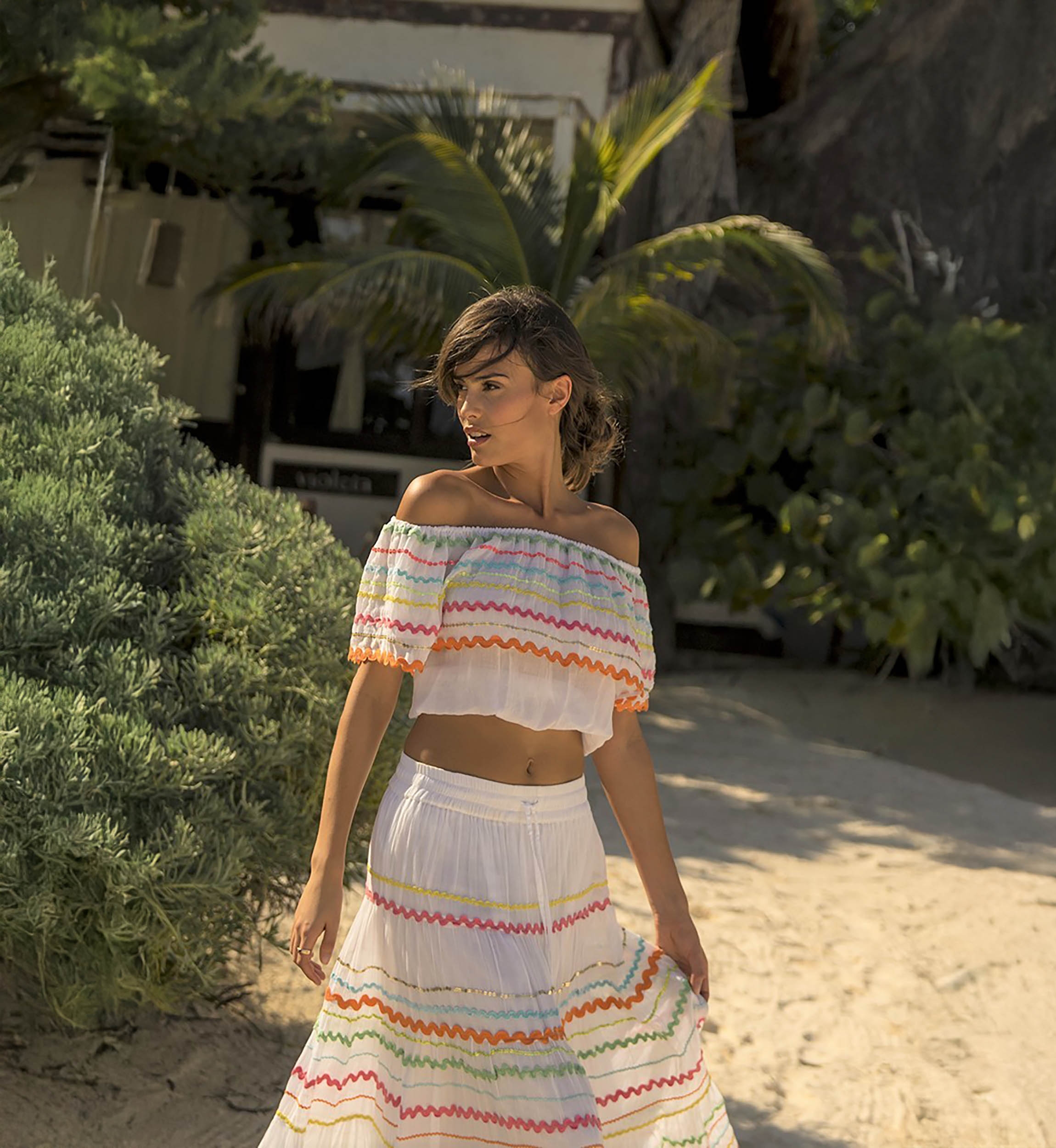 Top BLOOM – Ombros à mostra – Manga curta – Algodão boêmio – Miss June Paris – 6